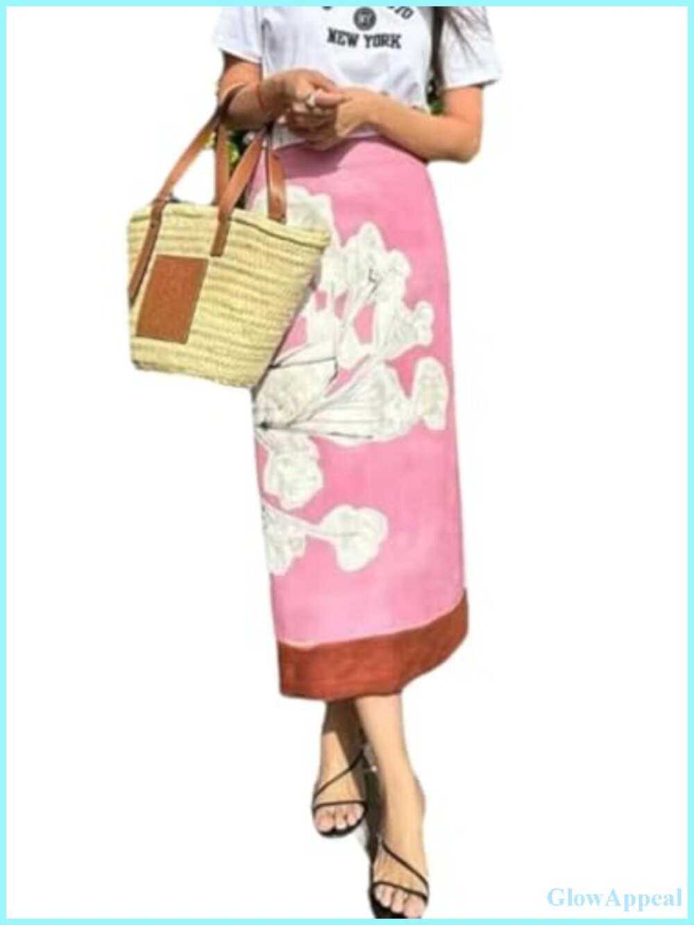 Women's High Waist Floral Midi Skirt Straight Lined Casual Vacation